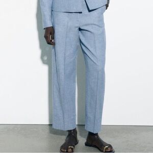 Zara Cotton/Linen Blend Turned-Up Hem Straight Leg Trouser